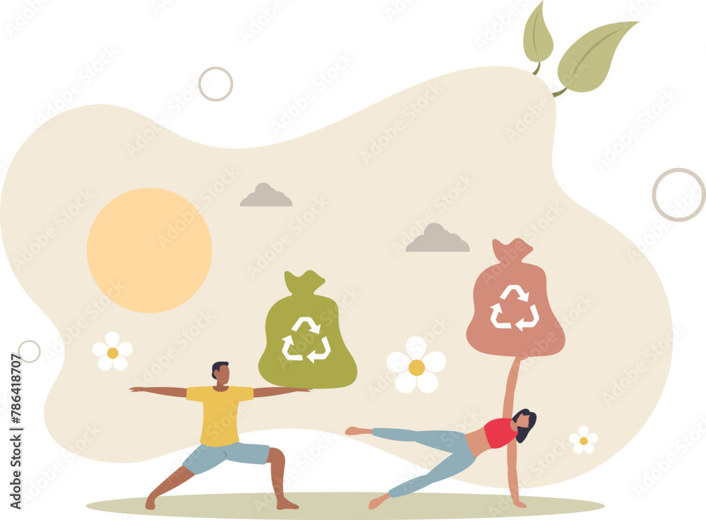 sport activity with running and trash pickup.flat vector illustration.Environmental activity with plastic pollution collection challenge sport activity with running and trash pickup.flat vector illustration.Environmental activity with plastic pollution collection challenge
