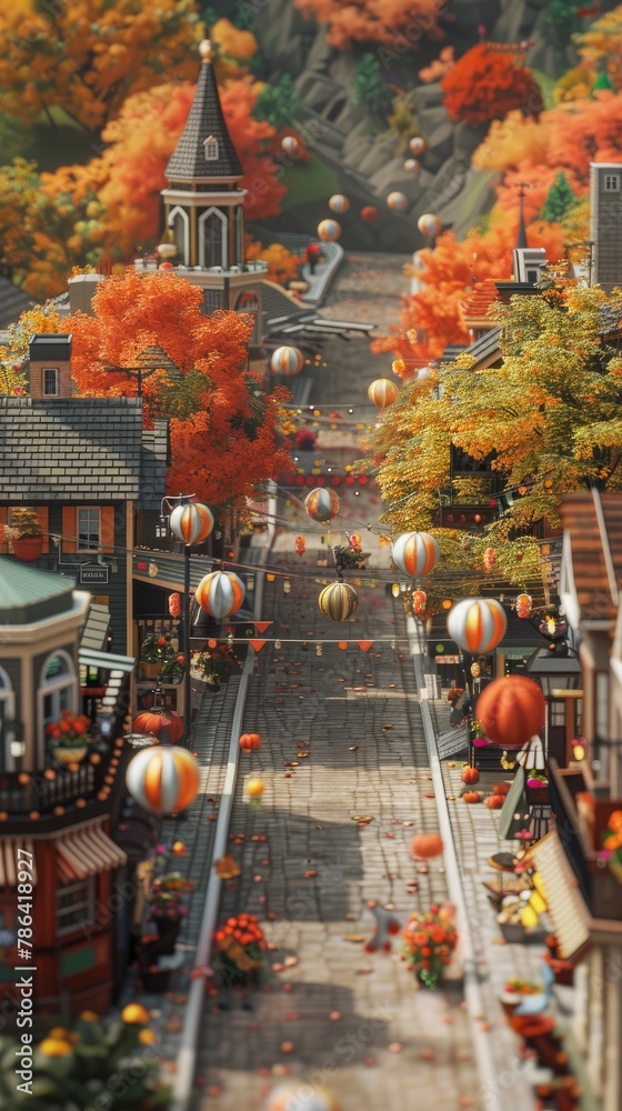 Naklejka premium Small town decorated for an autumn festival