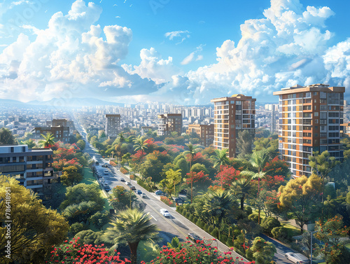 A lively depiction of Addis Ababas cityscape photo