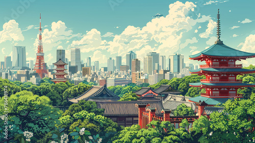 A lively illustration of Tokyos cityscape photo