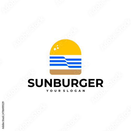 SUN BURGER WAVE BEACH LOGO VECTOR ICON ILLUSTRATION