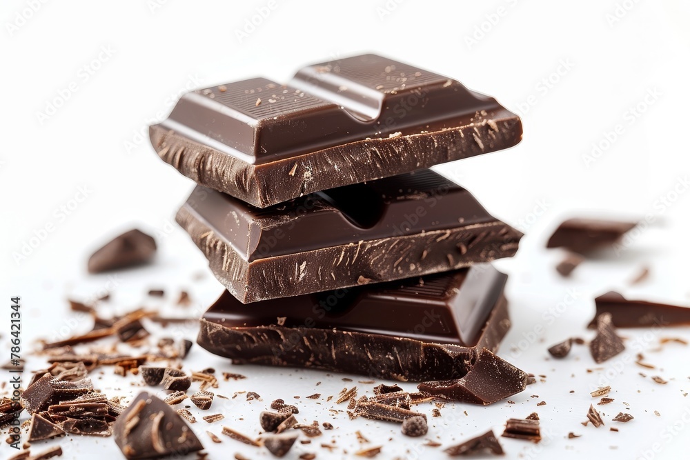 Big pieces of dark chocolate isolated on white background Big pieces of dark chocolate isolated on white background