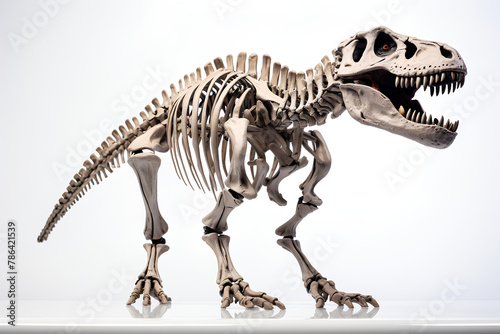 t-rex dinosaur bone skeleton on white background © Salawati