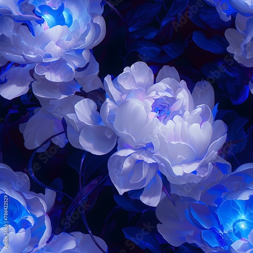 Ephemeral Dream A Peony and Orchid Nestled in a Glowing Periwinkle Infinite