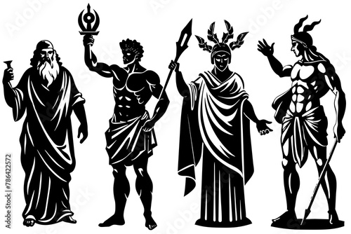 greek gods quiz silhouette vector illustration white background