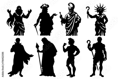greek gods quiz silhouette vector illustration white background