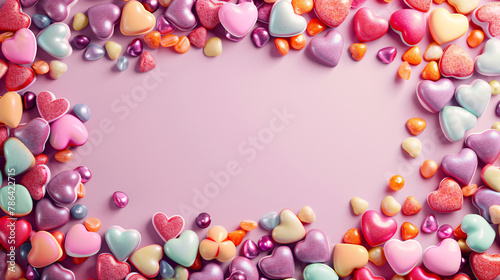 Valentine s Day background with candy pattern scene illustration with 3D heart shape