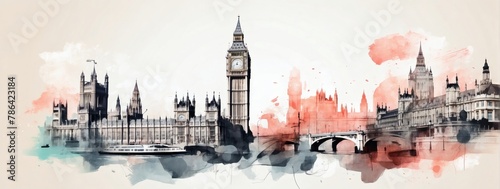 Double exposure minimalist artwork collage illustration featuring Big Ben and the London cityscape.