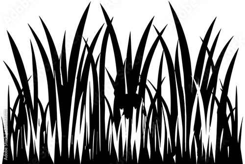 Green Grass Silhouette Cartoon plant lines for eco and organic logos. Vector set for spring banners or fresh organic pastures