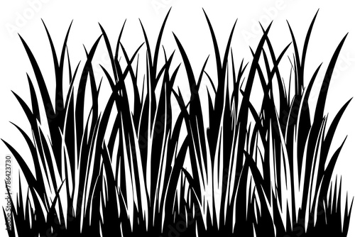 Green Grass Silhouette Cartoon plant lines for eco and organic logos. Vector set for spring banners or fresh organic pastures