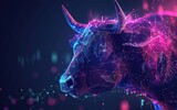 Experience the serenity of the stock market with this high-resolution render of a polygon bull, featuring a soothing blue and purple gradient and a fine-art sensibility for a calm vibe.