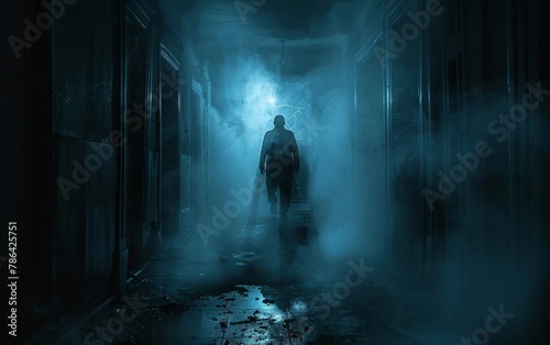 A chilling figure lurks in the shadows  foreboding terror awaits  as death s grip tightens in the eerie night.