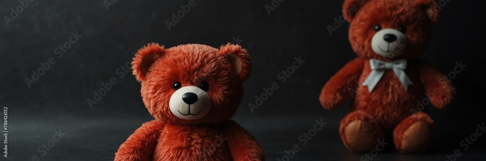 cute red teddy bear stuff toy on plain black background from Generative AI cute red teddy bear stuff toy on plain black background from Generative AI