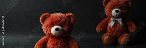 cute red teddy bear stuff toy on plain black background from Generative AI © Arceli