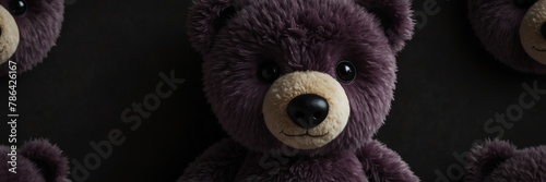 cute purple teddy bear stuff toy on plain black background from Generative AI