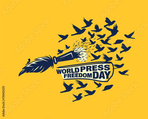a flock of birds flying over a yellow background
