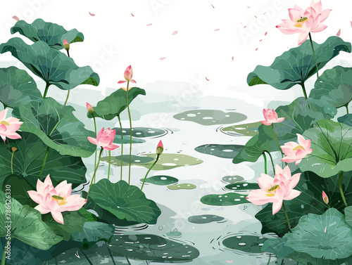 a pond filled with lots of water lilies