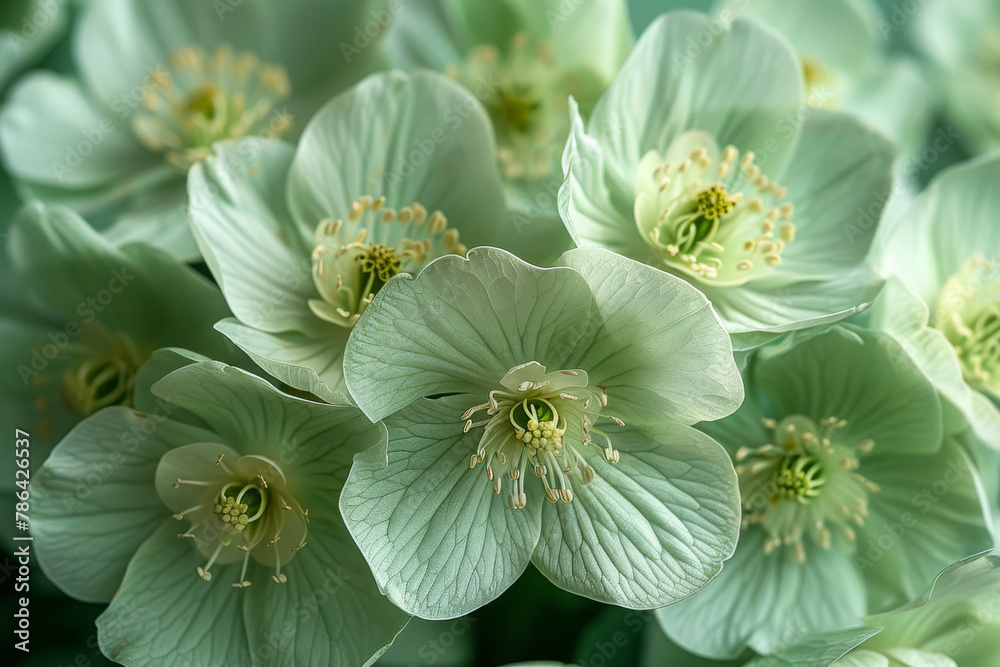 Obraz premium Serene Green Hellebores: Soft Focus Floral Photography