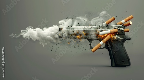 Smoking Gun Visualizing Harmful Health Effects of Cigarette Addiction in Surreal Digital Artwork