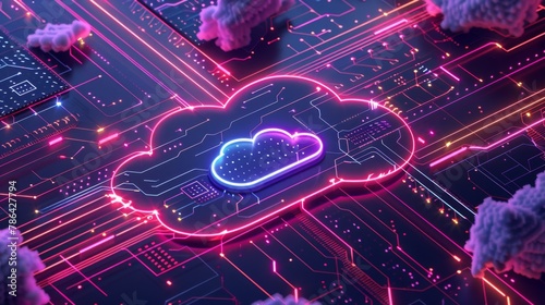 Glowing Cloud Computing Concept on Digital Circuit Board