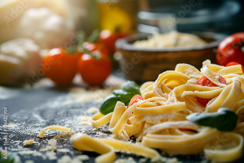 pasta with tomato and basil photo