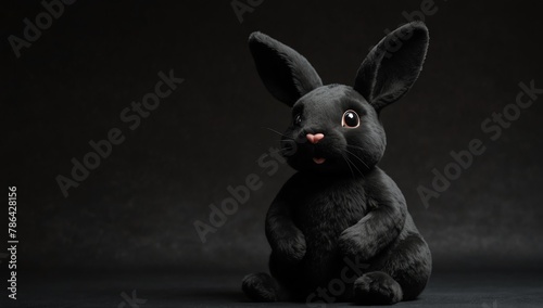 a black rabbit stuff toy in plain black background from Generative AI
