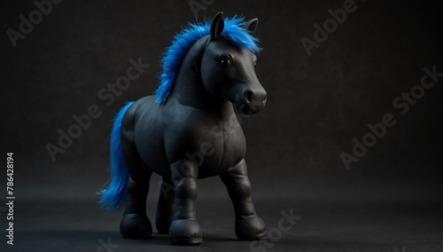 a blue horse stuff toy in plain black background from Generative AI