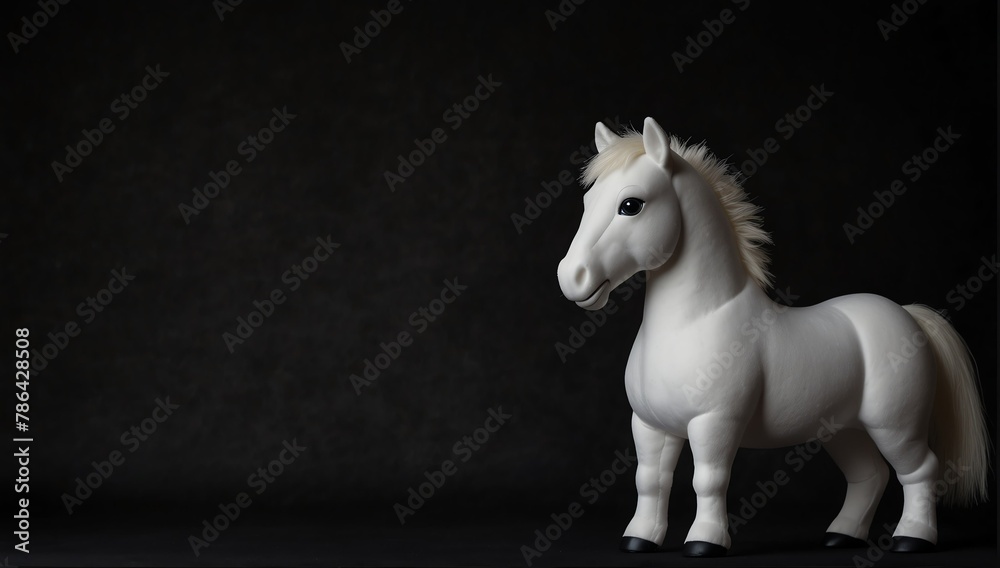 a white horse stuff toy in plain black background from Generative AI