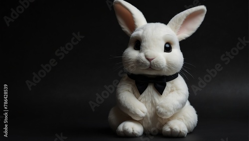 a white rabbit stuff toy in plain black background from Generative AI
