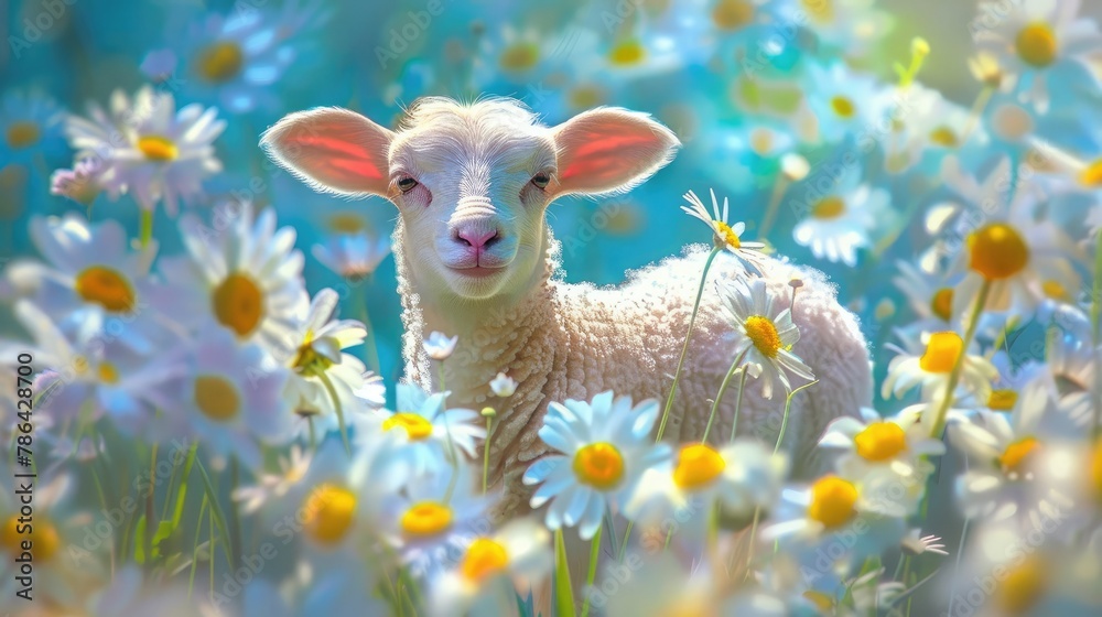 Fototapeta premium Carve a quiet spring amidst bright daisies.