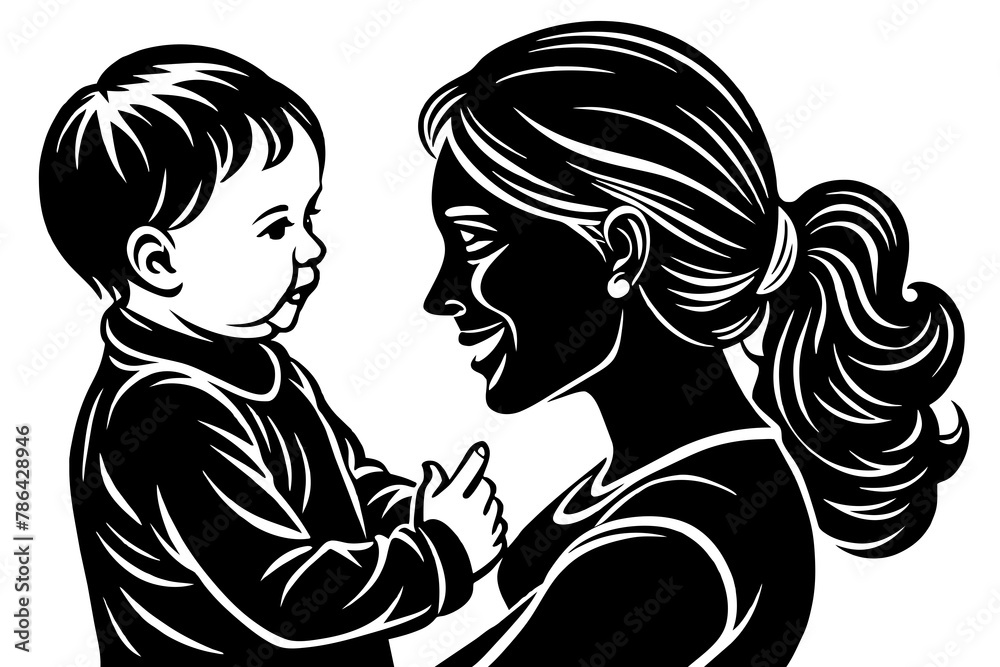 Joyful Family Silhouette Mother and Baby Bonding Joyful Family Silhouette Mother and Baby Bonding