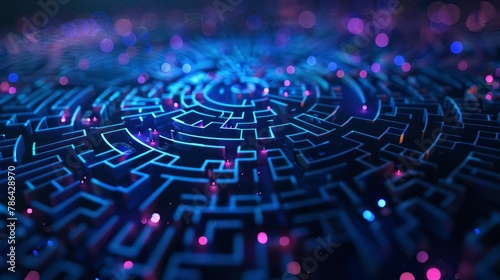 Holographic labyrinth floating in cyberspace, quantum puzzle, virtual challenge photo