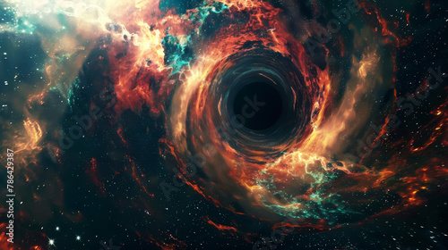 Terrifying creature emerging from a black hole, event horizon terror, spacetime distortion photo