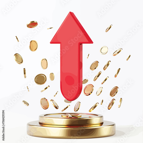 a red arrow is coming out of a gold plate