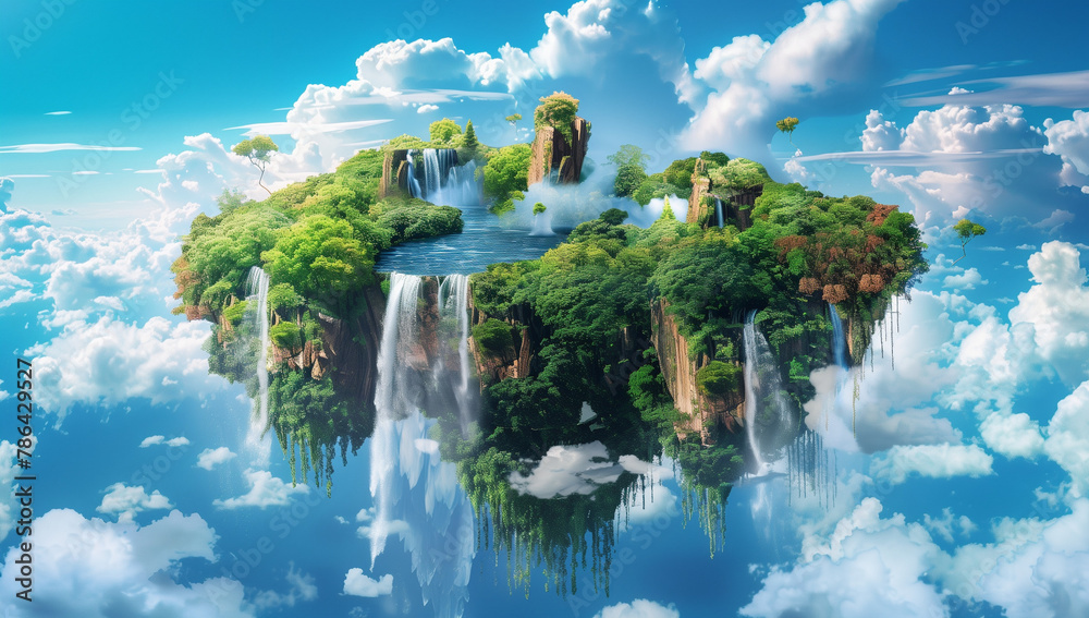 Naklejka premium Tranquil Floating Oasis under Azure Sky