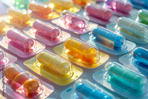 Colorful Assortment of Medication Capsules in Blister Packs