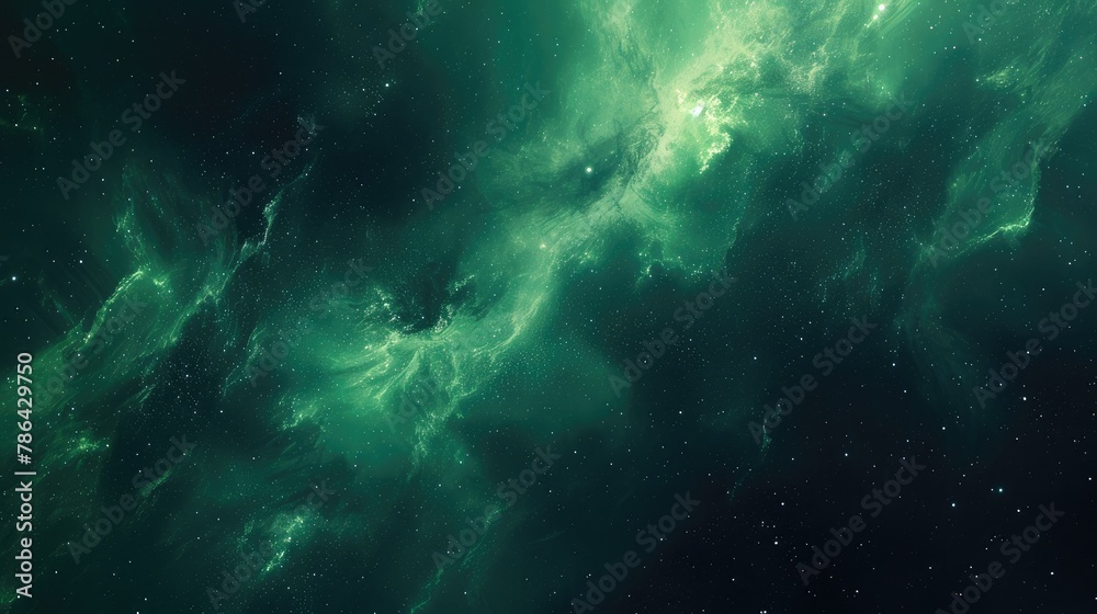 Obraz premium Starlit Depths: Green Celestial Universe
