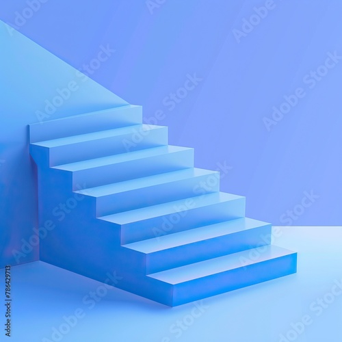 Blue stairs going up into a blue void.