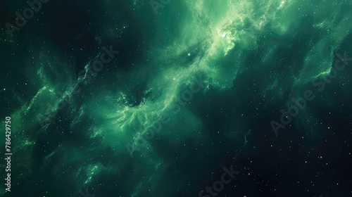 Starlit Depths: Green Celestial Universe
