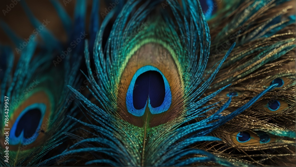 Fototapeta premium blue feathers of peacock close-up from Generative AI