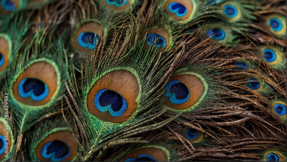 Fototapeta premium colorful feathers of peacock close-up from Generative AI