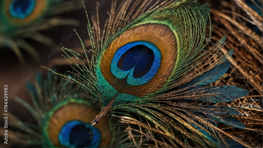 Fototapeta premium colorful feathers of peacock close-up from Generative AI