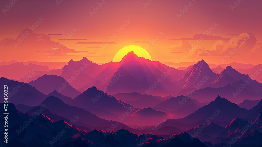 landscape of sunset over the mountains