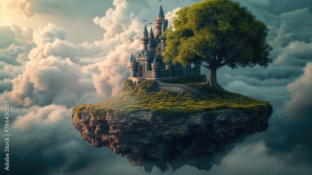 Fototapeta premium Grim Keep: Fantasy Castle in the Floating Realm