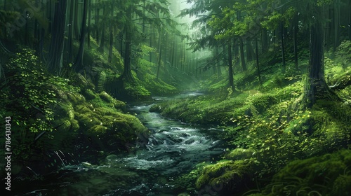 The beauty of the river flowing through the lush green forest