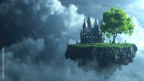 Skyborne Stronghold: Dark Fantasy Castle on High © Andrii 
