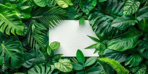 A green leafy background with a white paper in the middle