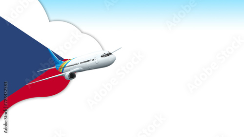 3d illustration plane with Czech Republic flag background for business and travel design