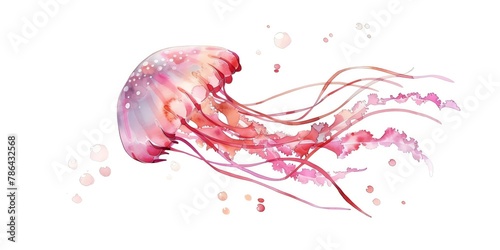 Glowing jellyfish floating in the ocean isolated image on white background © sutanya
