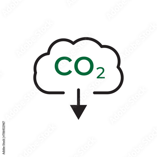 Reduce co2 gas icon set. carbon reduction cloud sign. cut c02 pictogram. zero carbon emission. zero greenhouse gas low co2 logo. cut carbon bubble vector. line Stock vector in black and green collecti